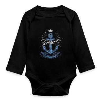Jesus Christus ist mein Anker - christliches Motiv - Baby Bio-Langarm-Body - Schwarz - Vorne