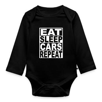 Eat Sleep Cars Repeat - Organic Longsleeve Baby Bodysuit - black - Front