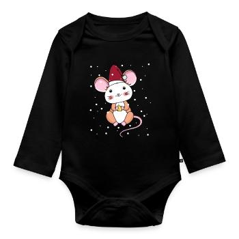 Xmas Kind Maus Schneeflocken Christmas Weihnachten - Baby Bio-Langarm-Body - Schwarz - Vorne