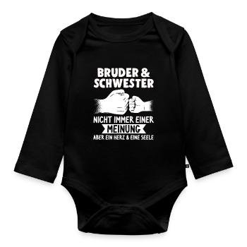Schwester Bruder Geschenk - Baby Bio-Langarm-Body - Schwarz - Vorne
