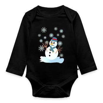 Bonhomme de neige et flocons snowman cool noël - Body Bébé bio manches longues - noir - Devant