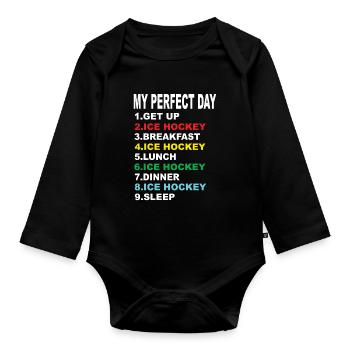 Mein Perfekter Tag Eishockey - Baby Bio-Langarm-Body - Schwarz - Vorne