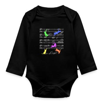 Spielende Katzen auf Notenlinien Katze Musik - Baby Bio-Langarm-Body - Schwarz - Vorne