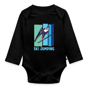 Ski Springen Skispringen - Baby Bio-Langarm-Body - Schwarz - Vorne