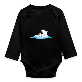 ours polaire mignon et pingouin sur la glace de la banquise - Body Bébé bio manches longues - noir - Devant