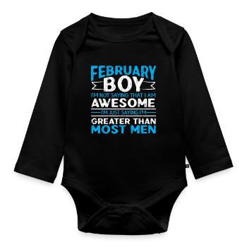 Février Anniversaire des hommes - Body Bébé bio manches longues - noir - Devant