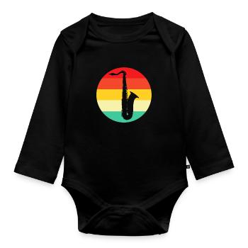 Saxophon Retro - Baby Bio-Langarm-Body - Schwarz - Vorne