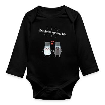 Salt and pepper shaker pair gift for chefs - Organic Longsleeve Baby Bodysuit - black - Front