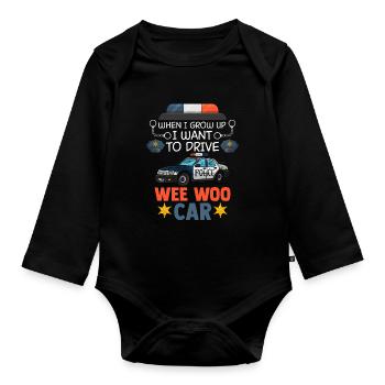 Wee Woo car drives for a future - Organic Longsleeve Baby Bodysuit - black - Front
