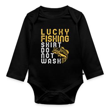 Drôle de chemise de pêche chanceuse ne pas laver - Body Bébé bio manches longues - noir - Devant