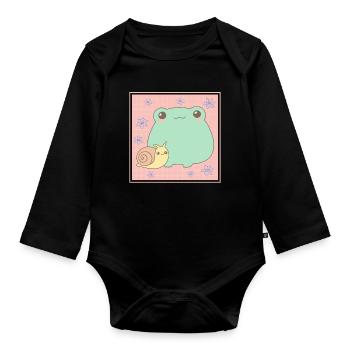 Cottagecore Aesthetic Kawaii Frosch Schnecke Gesch - Baby Bio-Langarm-Body - Schwarz - Vorne