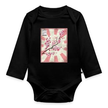 Japanese Aesthetic Kirschblüte Postwertzeichen Ges - Baby Bio-Langarm-Body - Schwarz - Vorne