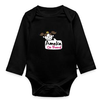 Amelia On Board - Organic Longsleeve Baby Bodysuit - black - Front