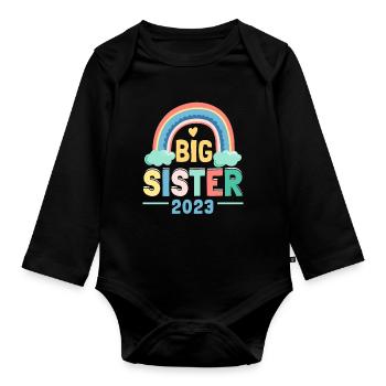 Große Schwester 2023 Große Schwester 23 - Baby Bio-Langarm-Body - Schwarz - Vorne