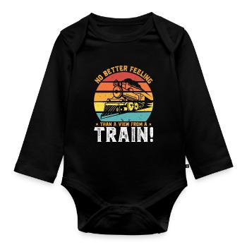 Zug Züge Eisenbahn Geschenk - Baby Bio-Langarm-Body - Schwarz - Vorne