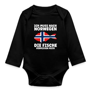 Norwegen Angeln Angler Geschenk - Baby Bio-Langarm-Body - Schwarz - Vorne