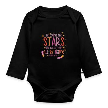 Il compte les étoiles Psaume 147:4 - Body Bébé bio manches longues - noir - Devant