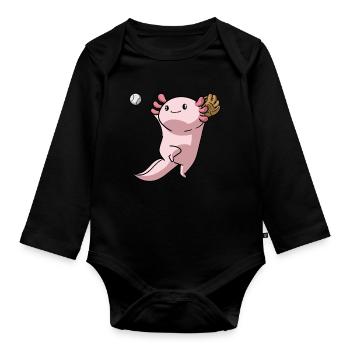 Kawaii Axolotl Pun Lustig Baseball Spieler Geschen - Baby Bio-Langarm-Body - Schwarz - Vorne