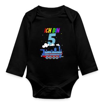 Lokomotive Kinder Dampflok ICH BIN 5 Geburtstags G - Baby Bio-Langarm-Body - Schwarz - Vorne