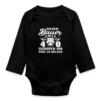 Bauer Landwirt Kühe 40 Geburtstag Kuh Spruch - Baby Bio-Langarm-Body - Schwarz - Vorne