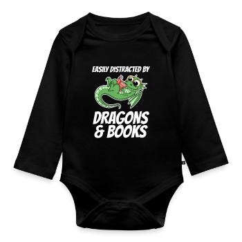 Livre Livres Dragon Dragon Cadeau - Body Bébé bio manches longues - noir - Devant