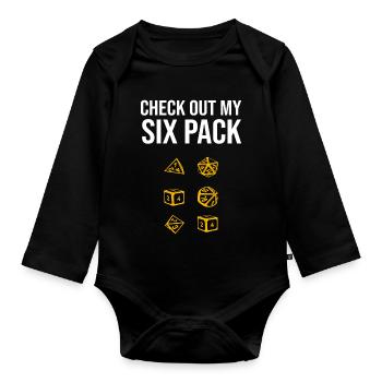 Check Out My Six Pack RPG D20 Dice Role Pen&Paper - Baby Bio-Langarm-Body - Schwarz - Vorne