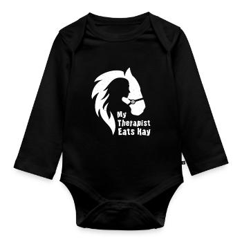 Horse Lover Horse Girl My Therapist Eats Hay - Baby Bio-Langarm-Body - Schwarz - Vorne