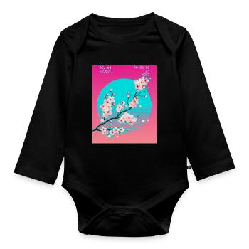 Vaporwave Aesthetic Japanese Sakura Cherry Blossom - Organic Longsleeve Baby Bodysuit - black - Front
