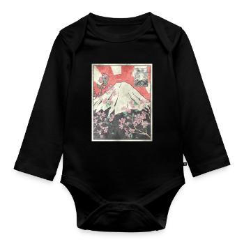 Mt Fuji Cherry Blossom Japanese Aesthetic Taste - Organic Longsleeve Baby Bodysuit - black - Front