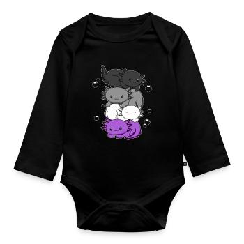 Kawaii Axolotl Bunch Asexual Pride Flag Gesch - Organic Longsleeve Baby Bodysuit - black - Front