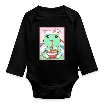 Cottagecore Aesthetic Kawaii Frog Ramen Gesche - Organic Longsleeve Baby Bodysuit - black - Front