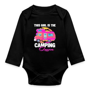 This Girl is the Camping Queen Motorhome - Organic Longsleeve Baby Bodysuit - black - Front