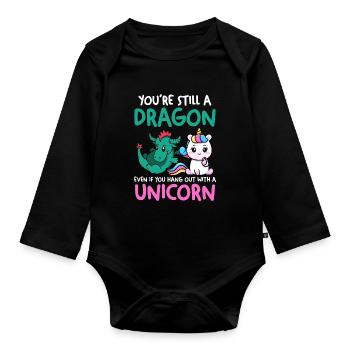 Einhorn und Drache Einhorn Drachen Geschenk - Baby Bio-Langarm-Body - Schwarz - Vorne