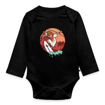 Surfen Jesus Christus Surfer Surfbrett Christ - Baby Bio-Langarm-Body - Schwarz - Vorne
