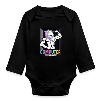 Computer Technologe Geschenk Radiologe Einhorn - Baby Bio-Langarm-Body - Schwarz - Vorne