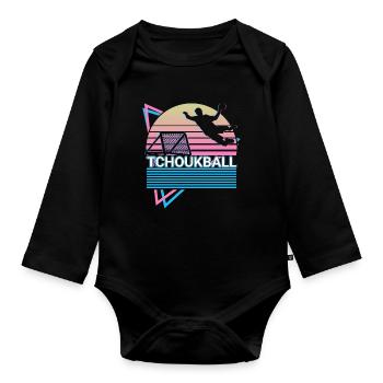 Tchoukball Vaporwave Esthétique Rétro Cadeau - Body Bébé bio manches longues - noir - Devant