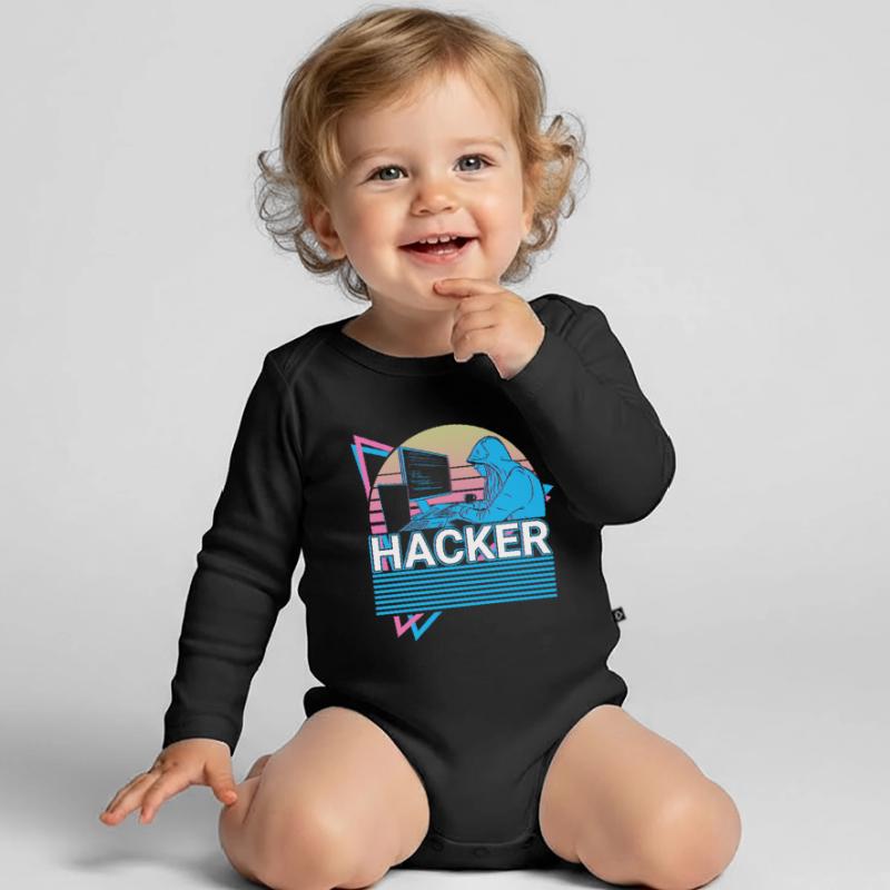 Hacker Coding Programmer Vaporwave Aesthetic Organic Longsleeve Baby Bodysuit