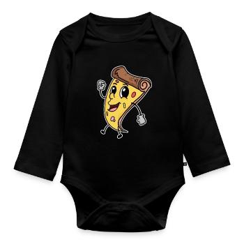 Pizza - Organic Longsleeve Baby Bodysuit - black - Front