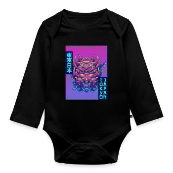 Oni Mask Demon Mask Vaporwave Aesthetic Gesc - Organic Longsleeve Baby Bodysuit - black - Front