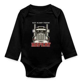 Eat Sleep Truck Repeat Trucker LKW-Fahrer - Baby Bio-Langarm-Body - Schwarz - Vorne