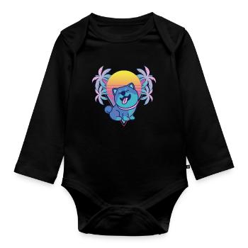 Shiba Inu Vaporwave Esthétique Rétro - Body Bébé bio manches longues - noir - Devant