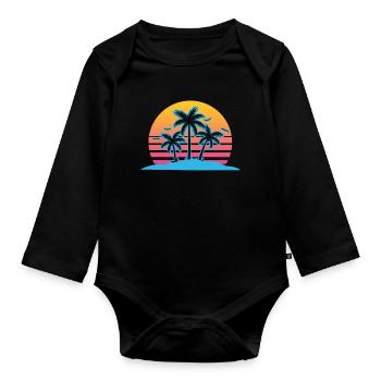 Palm Tree Vaporwave Aesthetic Retro - Baby Bio-Langarm-Body - Schwarz - Vorne