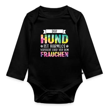 Hund Frau Hundebesitzerin Geschenk - Baby Bio-Langarm-Body - Schwarz - Vorne