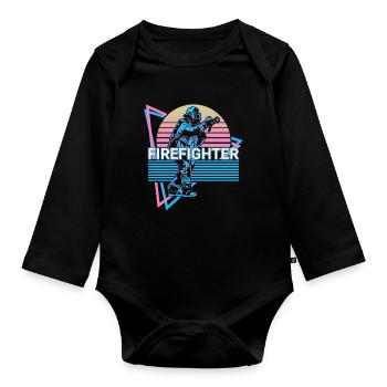 Firefighter Retro Gift - Organic Longsleeve Baby Bodysuit - black - Front