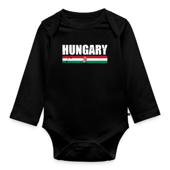 Hungary Vintage Ungarn Ungarische Flagge - Baby Bio-Langarm-Body - Schwarz - Vorne