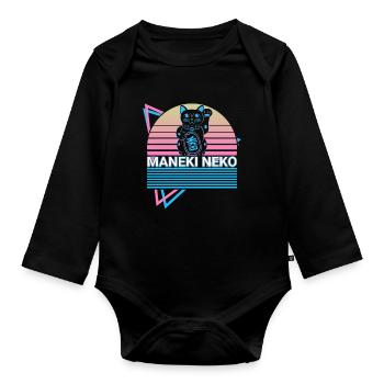 Maneki Neko Cat Retro Gift - Organic Longsleeve Baby Bodysuit - black - Front