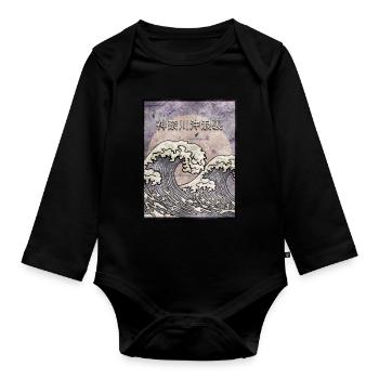Kanagawa Wave Japanese Aesthetic Vintage Gift - Organic Longsleeve Baby Bodysuit - black - Front