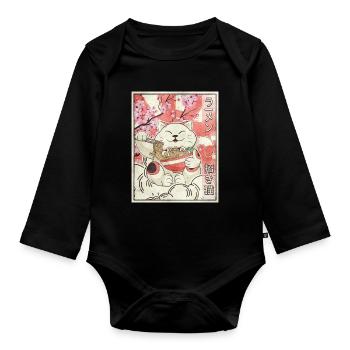 Maneki Neko Cat Ramen Japanese Aesthetic Ges - Organic Longsleeve Baby Bodysuit - black - Front