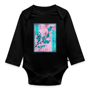 Sakura Cherry Blossom Japanese Aesthetic Gift - Organic Longsleeve Baby Bodysuit - black - Front
