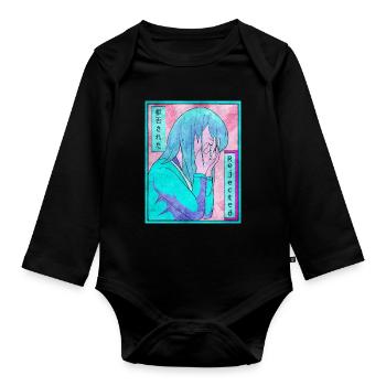 Sad Anime Girl Vaporwave Aesthetic Slimmed Down - Organic Longsleeve Baby Bodysuit - black - Front